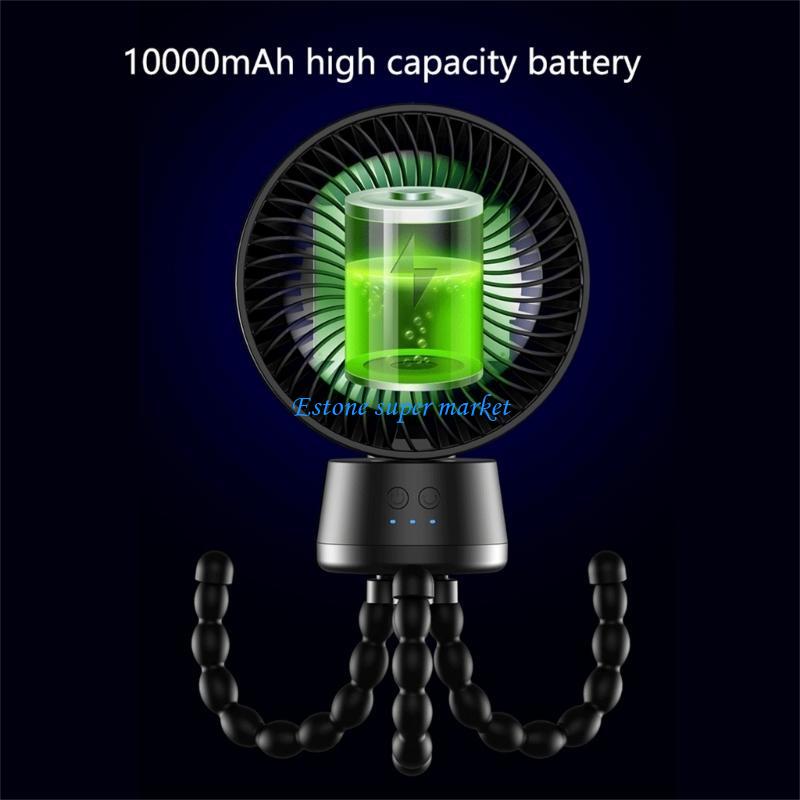 090B USB wiederaufladbarer Ventilator, tragbarer elektrischer Handventilator, Außenkühler, 3 Gänge verstellbar, mit Nachtlicht,