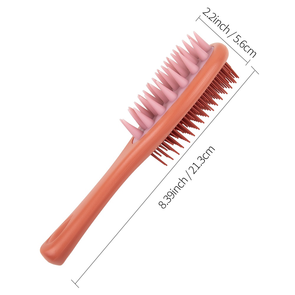 Dubbelzijdige hoofdhuidmassage-haarborstel met lange steel - Zijdige siliconen borstelharen en hoofdhuidmassageapparaat, geschikt voor zowel droog als nat gebruik