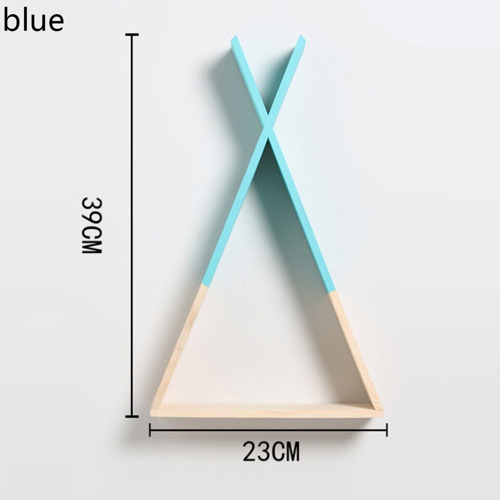 Estantería de pared de almacenamiento en estantes decorativos estante de vitrina triangular de madera para sala de estar, dormitorio, decoración para habitación de niños: Azul