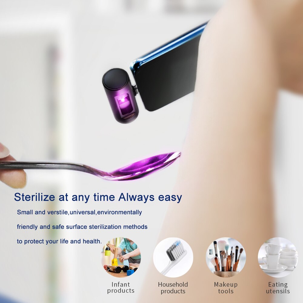 HOCO Mini przenośna dezynfekcja UVC UV LED light telefon komórkowy interfejs USB wtyczka zasilanie ręczne sterylizacja UVC 270nm dla Samsung