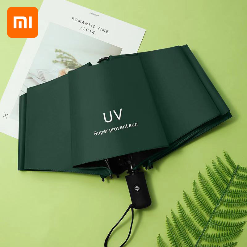 Xiaomi-paraguas automático para mujeres y hombres, sombrilla impermeable de color sólido, plegable, protección UV,