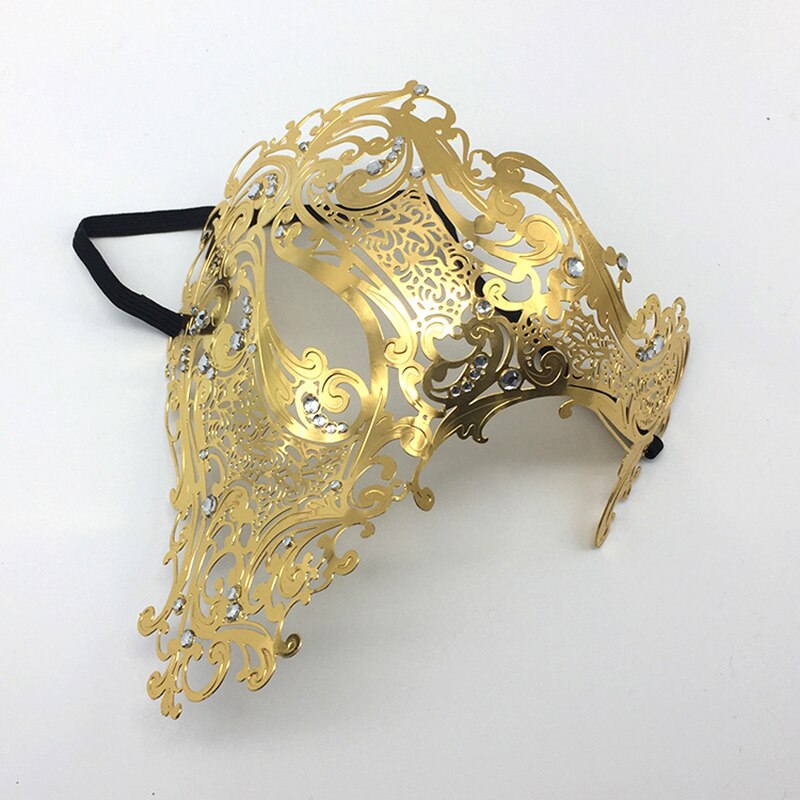 Black Gold skull Metal Mask Halloween Rhinestone Half Face Venetian Masquerade Men White Women Skull Filigree Party Mask DA: Gold