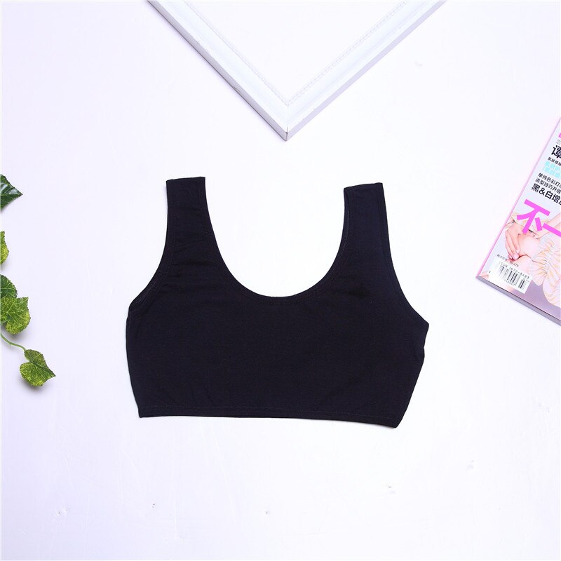 Girls underwear development period students bottoming wide shoulder cotton single layer anti-glare sweat-absorbent sports vest: Black