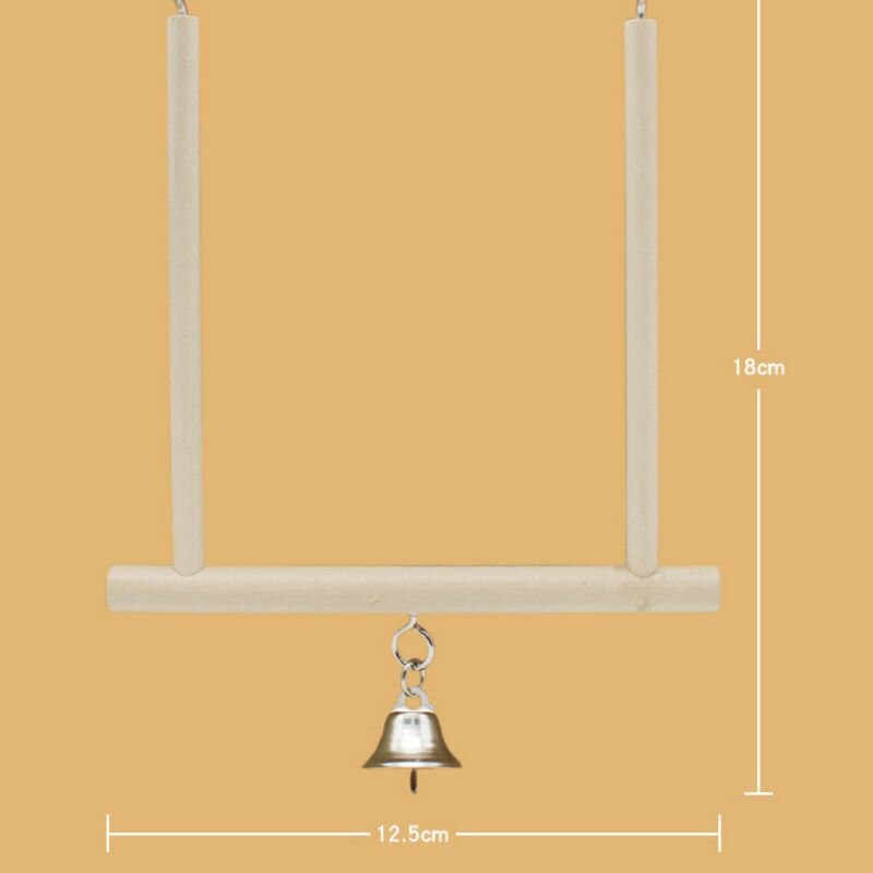 Wooden Bird Swing, Parrot Cage Hanging Perch Playing Toy With Bell For Greys Parakeet Cockatoo Cockatiel Conure Lovebirds