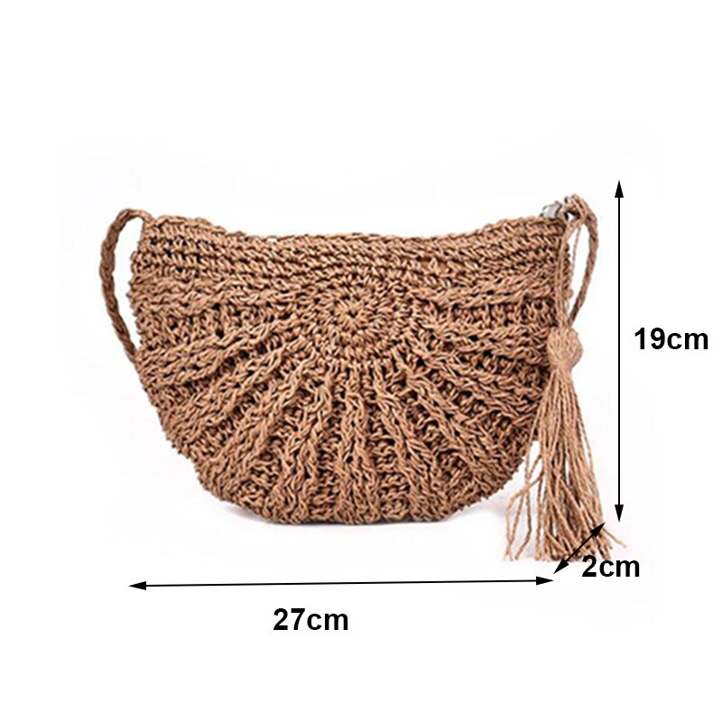 Yogodlns Round Soft Paper Rope Shoulder Bag Tassel Summer Beach Handmade Crossbody Bags Women Hollow Straw Bag Circle Rattan Bag: khaki style3