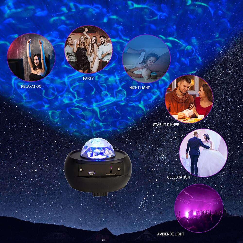 Kleurrijke Sterrenhemel Projector Bt Usb Afstandsbediening Muziekspeler Led Nachtlampje Usb Opladen Projectie Lamp Kids
