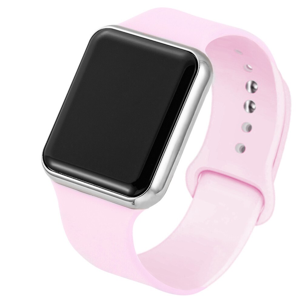 Kvinder mænd unisex sport led digitalt armbåndsur silikonerem elektroniske ure ure relogio feminino: Lyserød sølv