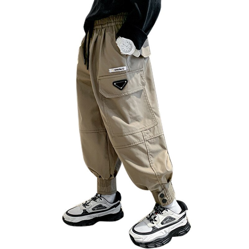 Pantalon slim avec taille ajustable garçon kaki fonce