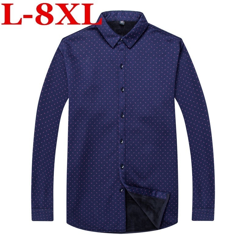 Plus Größe 8XL 7XL 6XL Hemd Männer Winter Kleidung lässig Dicke Warme Shirt Mens Kaschmir Lange ärmeln Vlies thermische Hemden