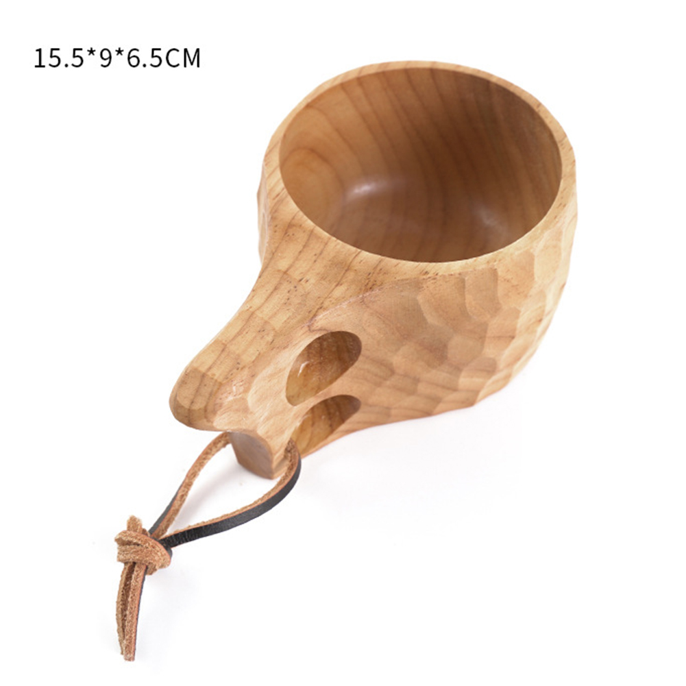 Taza de café portátil con mango de madera, gancho de cuerda de cuero de dos agujeros para zumo, taza de té de la leche, tazas de agua de cocina de protección medioambiental: A2