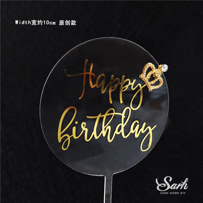 Ins Stil Runde Bronzing "Happy Birthday" Krone Bogen-knoten Kuchen Topper Dessert Dekoration für Hochzeit Geburtstag Party: 2pc Diamond crown C