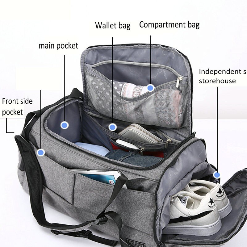 35L hommes multifonction sac de voyage cabine bagages hommes sacs de voyage grande capacité noir gris sac à dos toile décontracté sac de sport