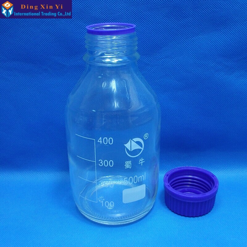 clear glass reagent bottle with blue screw cap transparency 500ML laboratory reagent bottle