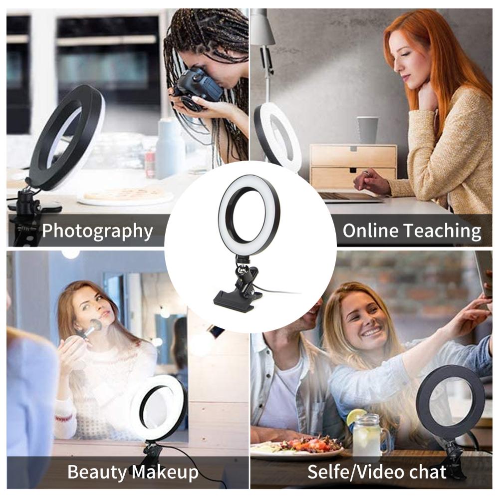 Regulable LED anillo de luz autofoto con soporte USB Selfie anillo de luz lámpara grande fotografía Ringlight para ordenador PC y portátil