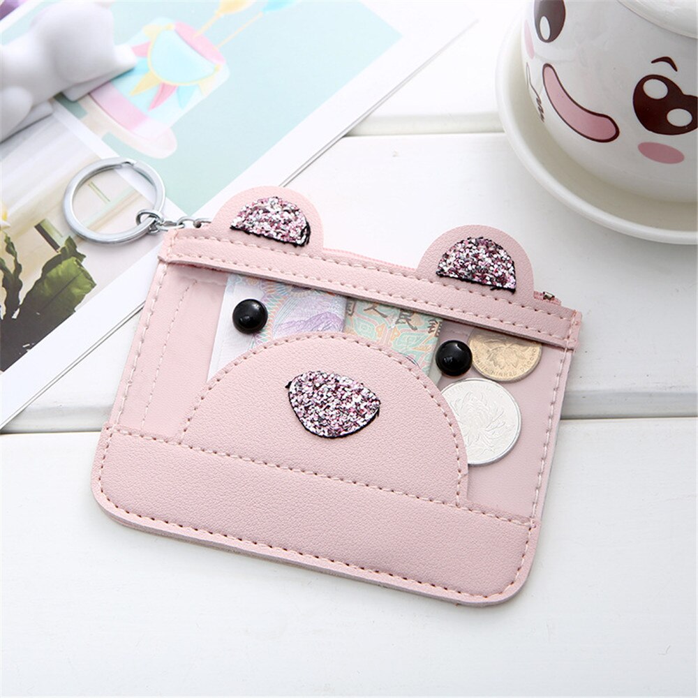 Femmes portefeuille porte-clés Faux cuir sac portefeuilles à glissière ours porte-monnaie embrayage dame PU: 2