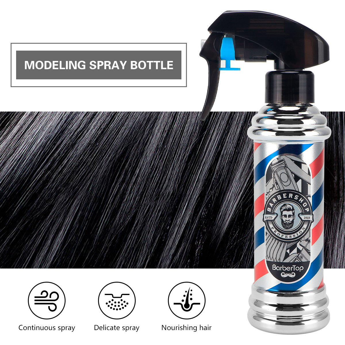 Kapperssprayfles voor kappers, kappers, haarspray voor knippen, kapperszaak, stylingtools en accessoires
