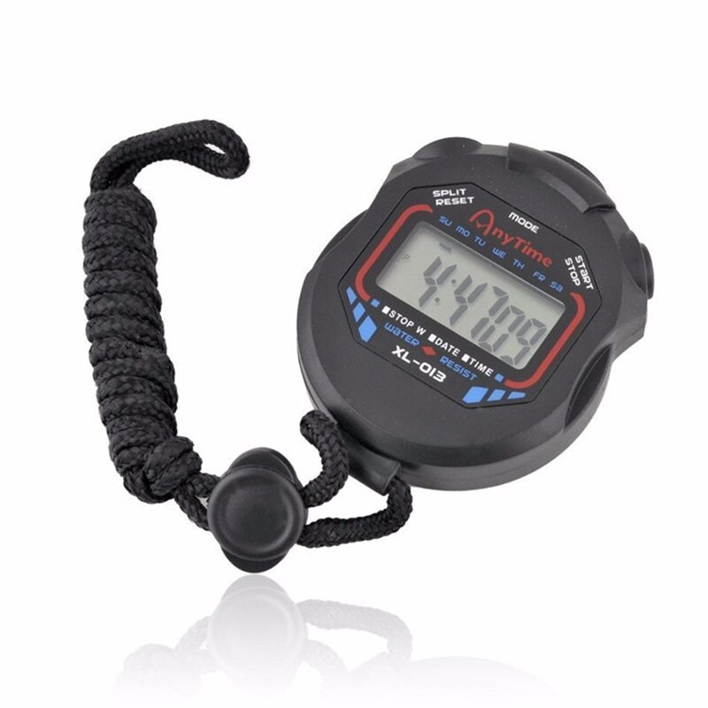 Classic Digital Handheld LCD Chronograph Sports Stopwatch Timer Stop Watch with string Button battery convenient