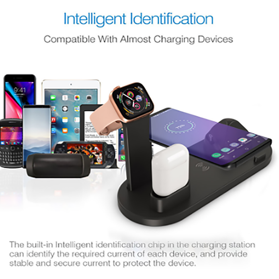 KEPHE 4 in 1 Qi Wireless Charger For iPhone 11 X XS XR 8 10W USB Type C Fast Charging Dock Stand for Apple Watch 5 4 3 2 Airpods