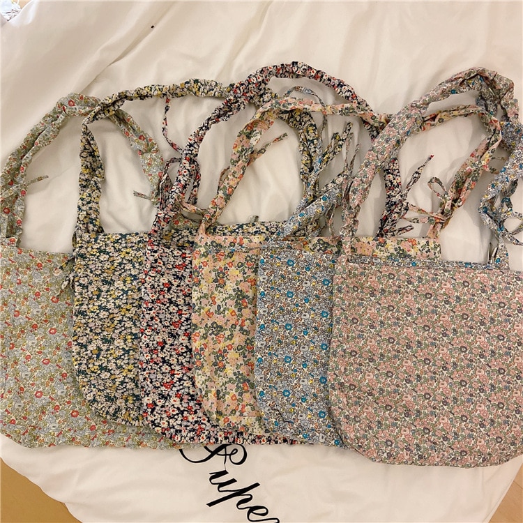 Small Floral Women Messenger Bags All-match Cotton Cloth Ladies Reusable Shopping Handbags Lovely Girls Korean Shoulder Bag