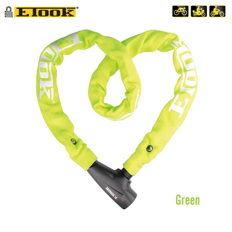 ETOOK 4 couleurs antivol vélo chaîne serrure vtt montagne vélo route clé serrure 1000mm acier Anti-perçage cyclisme accessoires: Green