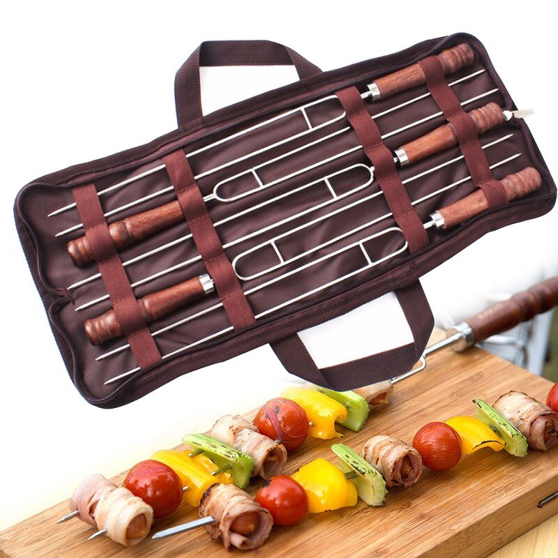 5 stk rustfrit stål u-formet gaffelværktøjssæt kød grillgrillning picnic metal spyd camping dobbeltstifter til grillværktøj