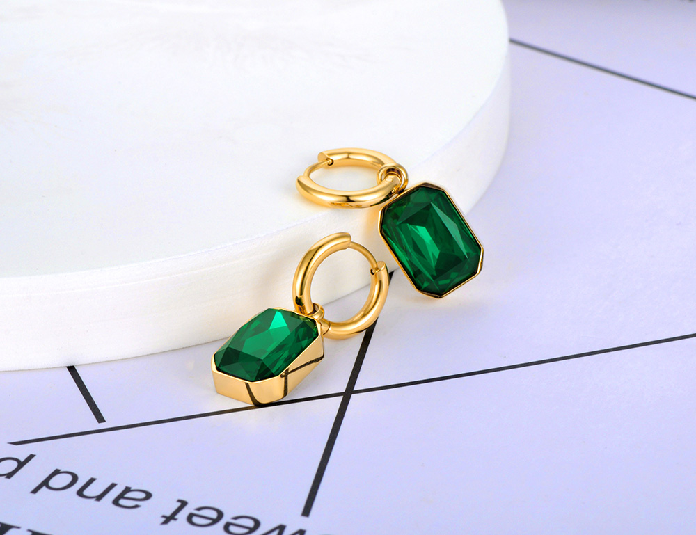 Lokaer-pendientes de aro cuadrados geométricos de acero inoxidable, aretes de cristal de circonia cúbica brillante, joyería para mujer,ьги E22115