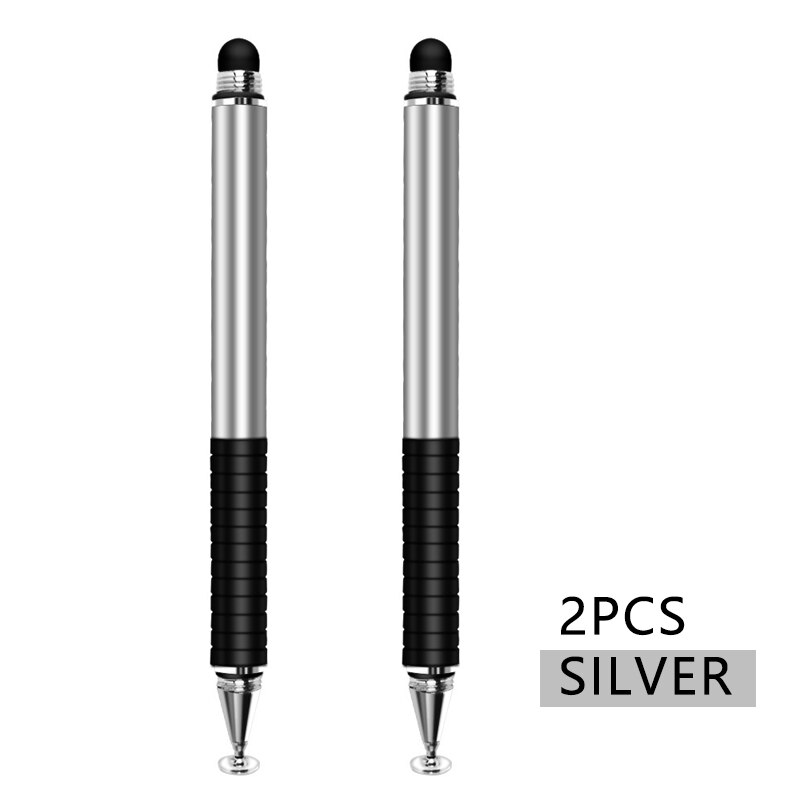 Bolígrafo Stylus Universal 2 in1 para Ipad lápices de Tablet dibujo lápiz táctil capacitiva pantalla pluma Stilus Smart Pen para la PC del teléfono móvil: 2Pcs Silver Stylus