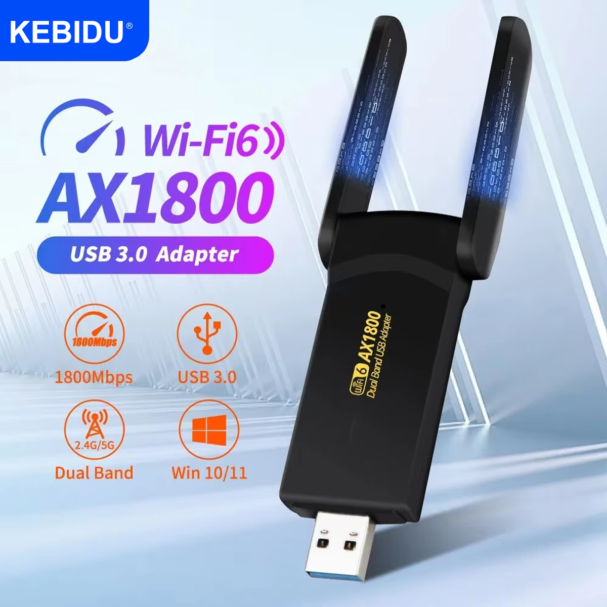 1800Mbps WiFi 6 USB Adapter Dual Band 2.4G/5Ghz Wireless WiFi Receiver USB 3.0 Dongle Network Card For Laptop PC Win 10/11