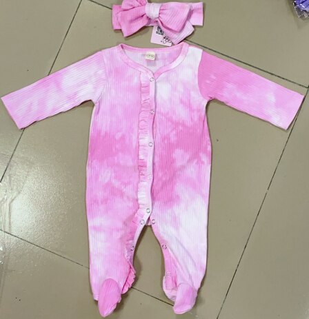 Newborn Infant Baby Boys Tie dye Romper Cotton Cute Cartoon Print Long Sleeve Jumpsuit+Hat 2 Pcs Toddler Baby Clothes Outfits