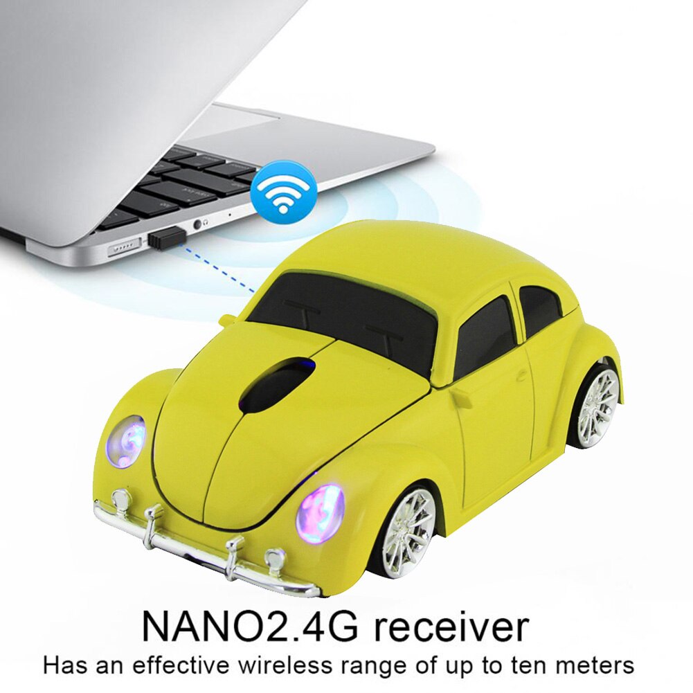 Coccinelle – souris de jeu ergonomique en forme de voiture, sans fil, 2.4GHz, avec récepteur, pour PC, ordinateur portable, pour garçons