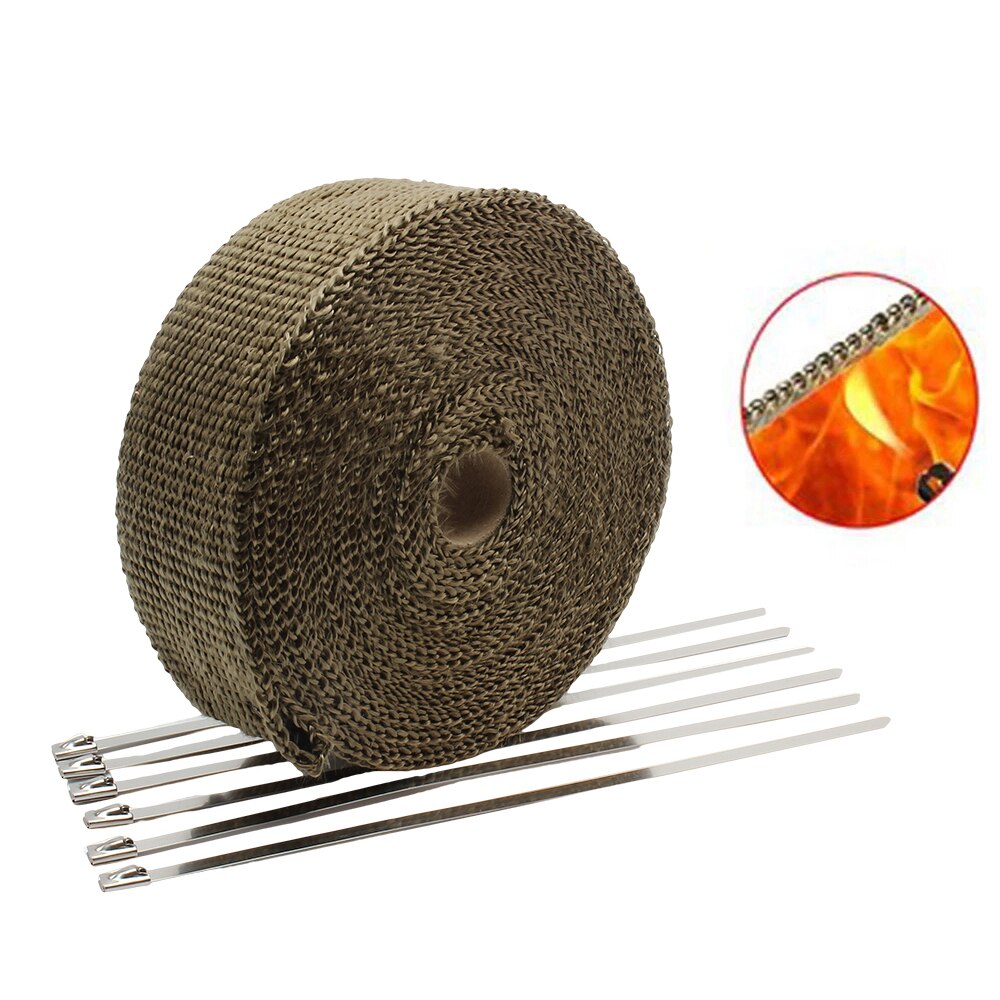 Exhaust Heat Wrap Thermal Tape Fiberglass Heat Wrap Manifold Insulation Roll Resistant with Stainless Ties 5cm*5M/10M/15M/20M
