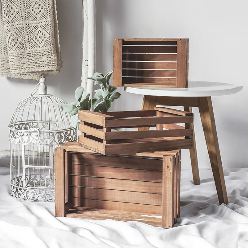 Nordic Rectangle Storage Box Wooden Crate Box Fruit Solid Wood Strip Handmade Crafts Home Decoration Organizer Sundry Craft