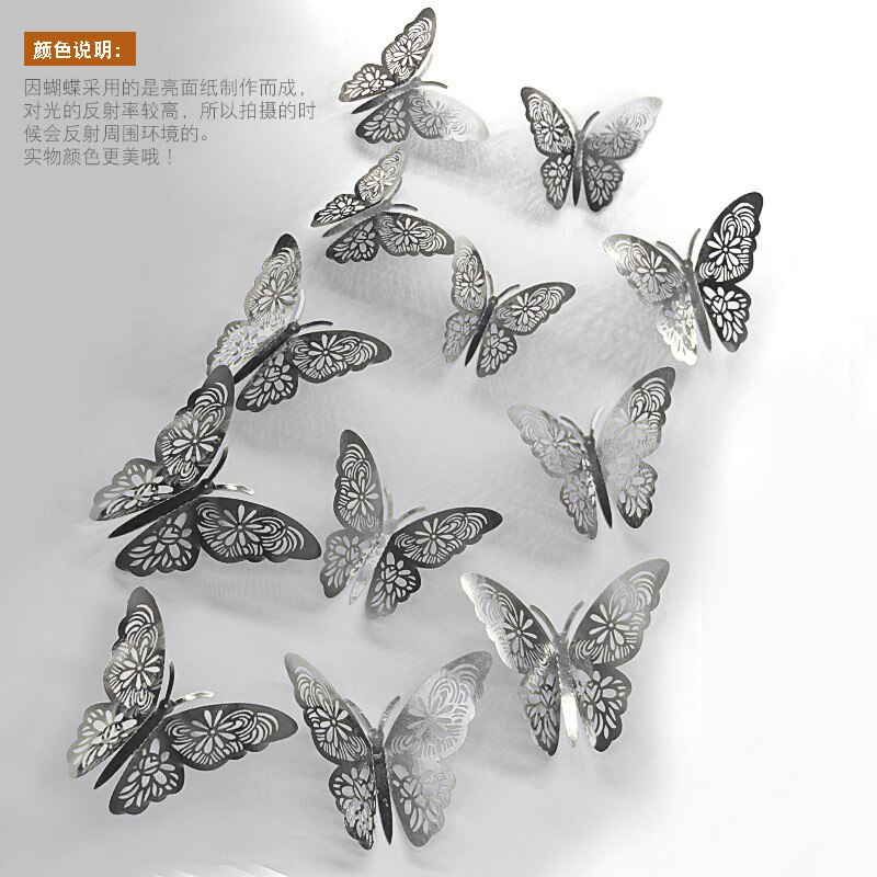 3d metalen stickers voor kamerdecoratie, 3d vlinders voor thuis, kinderkamer muurstickers, festival, feestindeling: Sliver-g