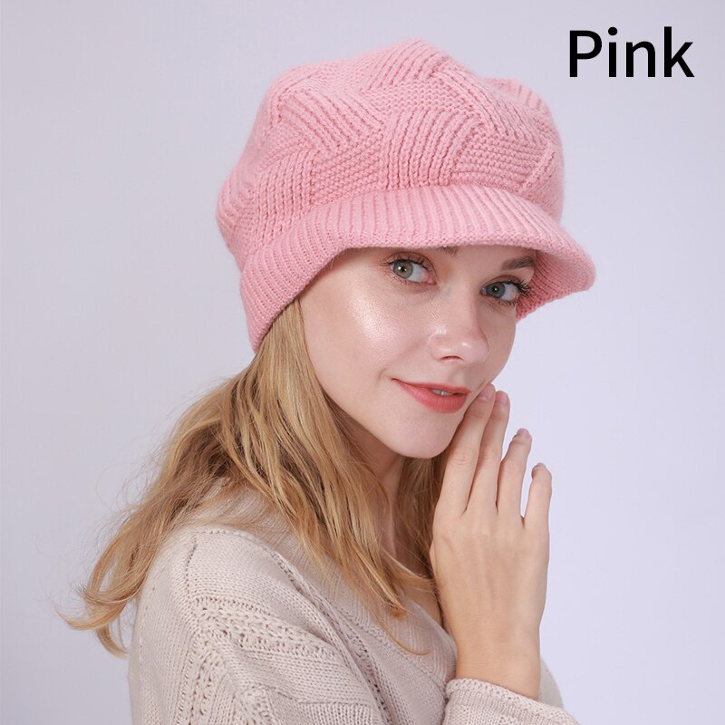 Gorro de punto para mujer, boina de lana de conejo cálida de terciopelo, informal, de , Color sólido, 10 colores, Otoño e Invierno: 3