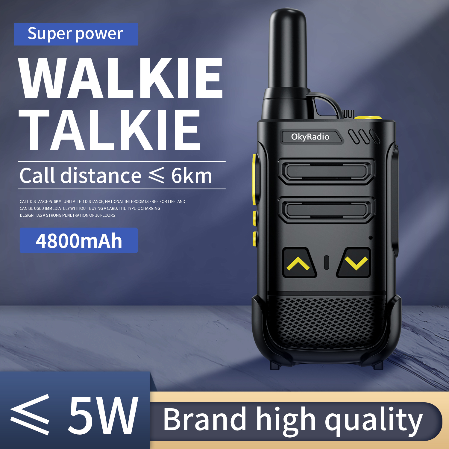 5w Energie 6km Anruf Arbeit Walkie-Talkie 4800mAh Batterie echtzeit Tragbare Wasserdichte Walkie-Talkie Starke Anti