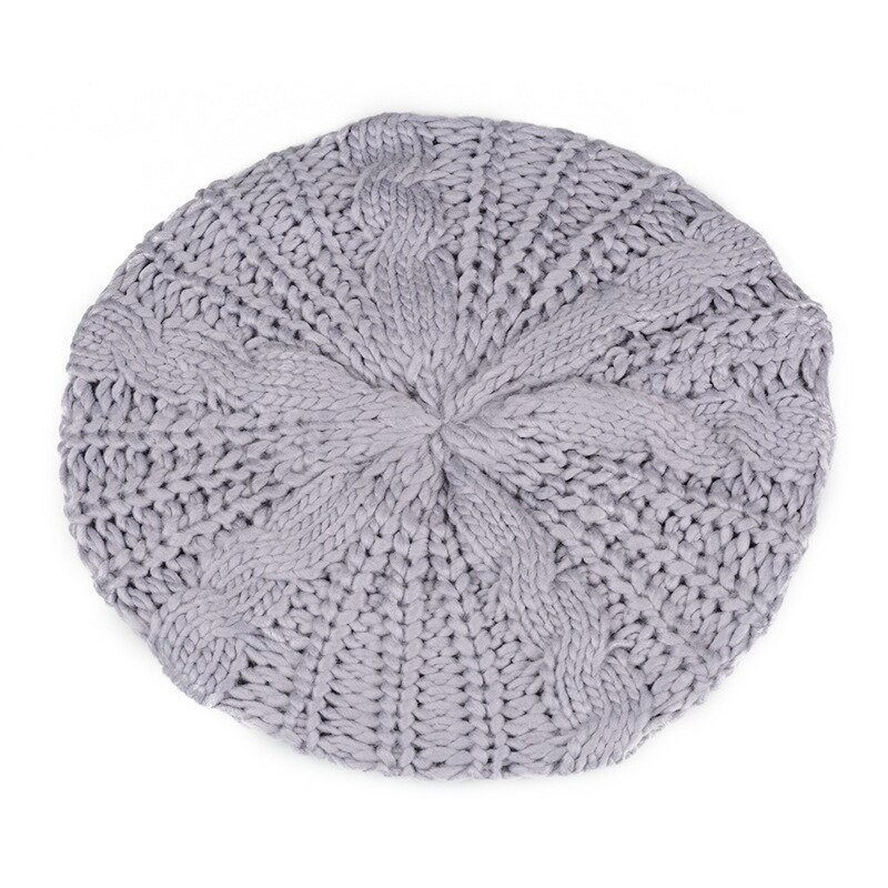 Woman Winter Knitted Beret Hats Women's Lady Beret Braided Baggy Beanie Crochet Warm WalkingWinter Hat Ski Cap: Gray