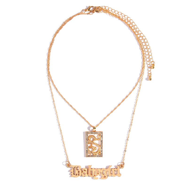 Flatfoosie Multilayer Butterfly Pendant Necklace for Women Gold Color Babygirl Letter Necklace Collar Punk Jewelry: 031801GD