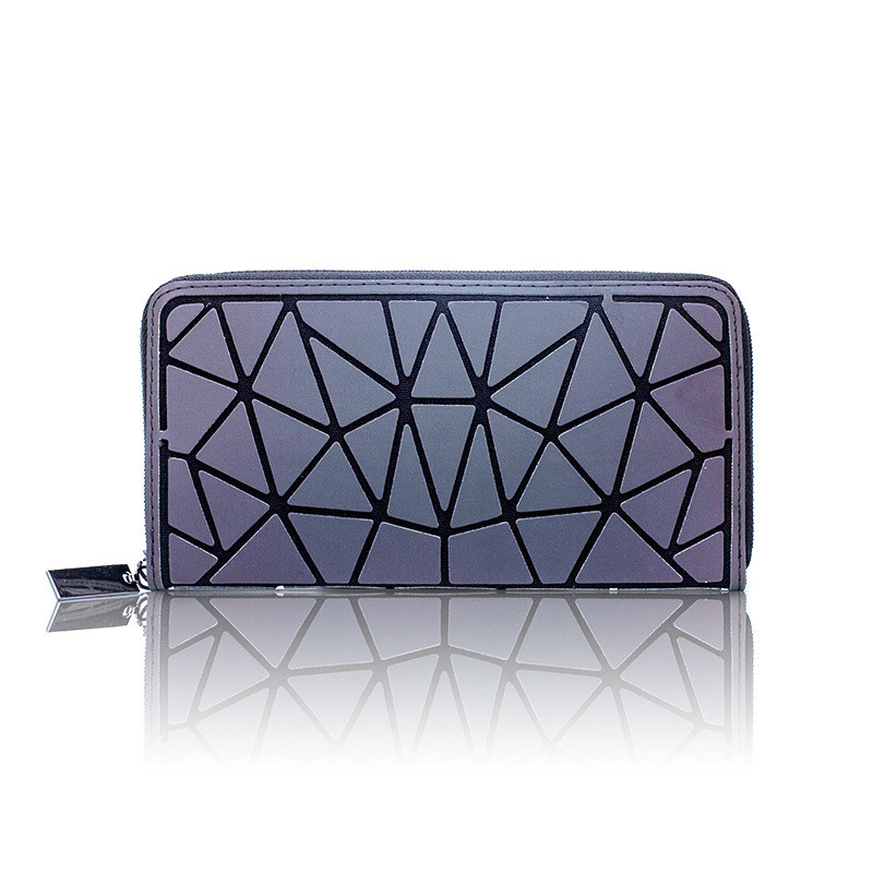 Luminous long zipper wallet for women.Geometric rhombus cell phone wallet/multi-card credit card holder and coin purse: black