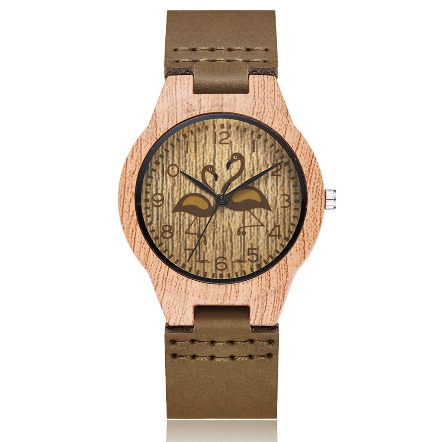 Reloj de pulsera de madera de imitación de árbol y ciervo para hombre y mujer, cronógrafo de imitación de Animal, caja acrílica, color marrón: Ostrich watch