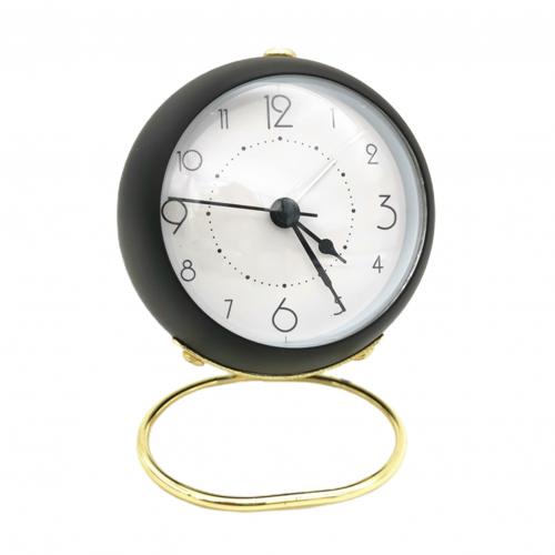 Mini Leuke Desktop Metalen Ronde Wekker Night Light Thuis Slaapkamer Decoratie Wekkers: Black