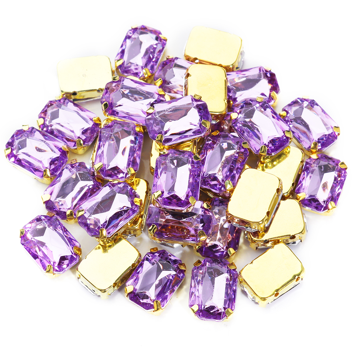 30 stuks 10 x 14mm rechthoekige kristallen glazen strass-steentjes, handgenaaide acryl strass-steentjes met gouden klauw voor kledingaccessoires: Paars