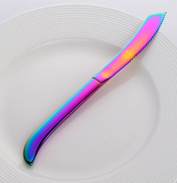 304 Stainless Steel Rainbow Color Steak Knife Western Style Dinner Knives Tableware Set Sharp Cutlery Dinnerware Accessories: 2pcs Color2