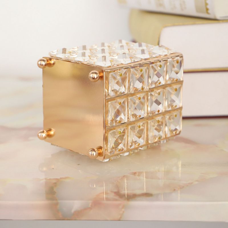 Cubo de cristal para brochas de maquillaje, bote de almacenamiento de cosméticos para el hogar, florero de lápiz, 120x100mm, dorado y plateado