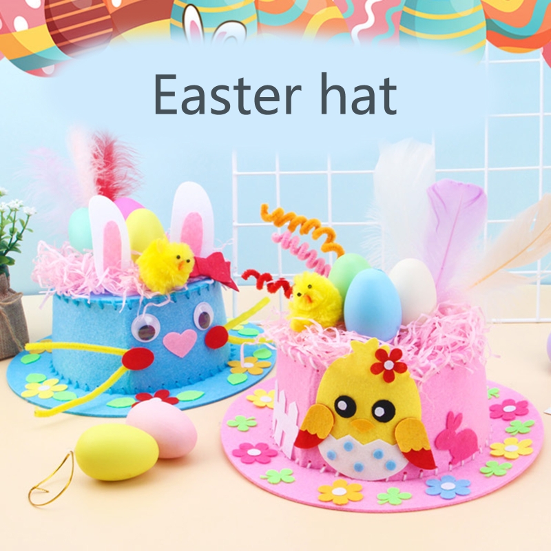 Children DIY Easter Non Woven Fabric Hat Kit Bunny Egg Material Kit Handmade Crafts for Kid Cartoon Party Y5GB