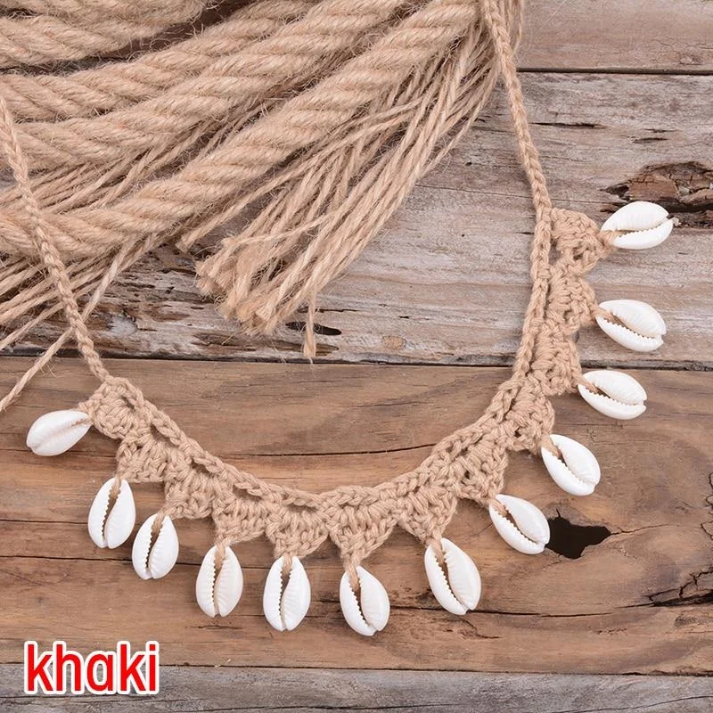 Collar de conchas bohemias para mujer, Gargantilla de cadena de cuerda tejida a mano, collares de cuentas de playa de verano, joyería: Cobalto violeta