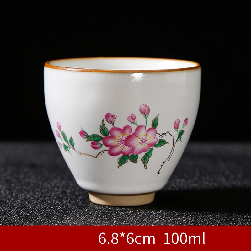 Taza de té China pintada a mano, juego de cerámica hecho a mano, taza maestra, tazón de té, taza individual portátil Personal, 4 piezas: E