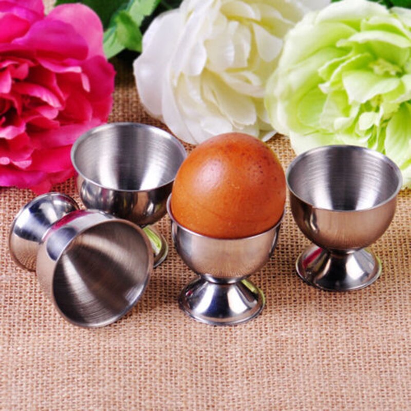 4pcs/set Stainless Steel Egg Cups Holder Soft Stand for Boiled Tabletop Cup Kitchen Tool Set Round Silver Eggs Cup Holder