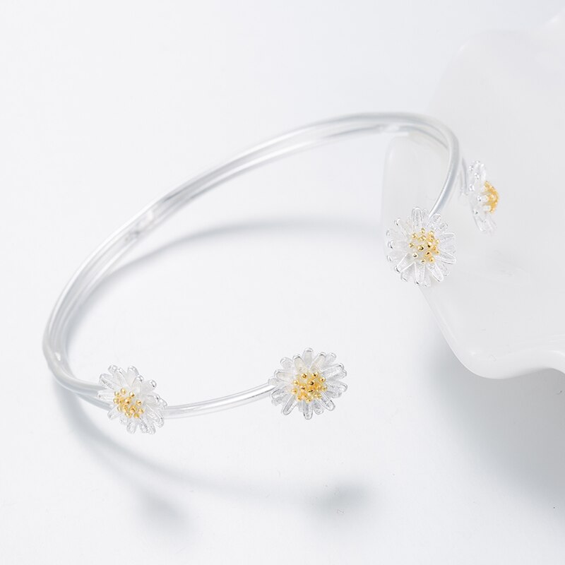 Jisensp Korean Romatic Adjustable Flower Bracelets Bangles Chic Daisy Flowers Charm Bangle Women Jewelry Wedding Bride