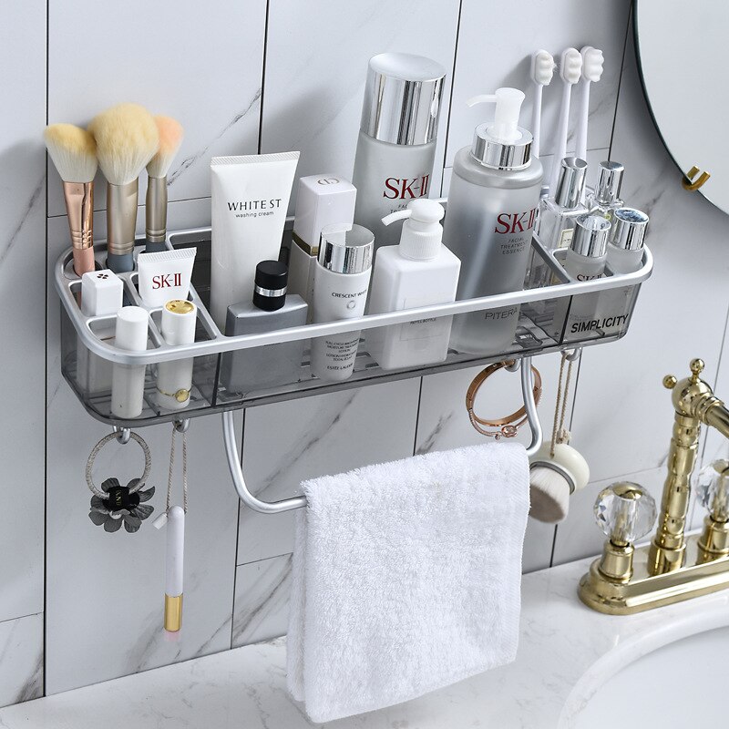 ONEUP Drainable Bathroom Shelf Cosmetic Towel Storage Rack With Hooks Wall Shower Corner Shelf Organizer Bathroom Accessories: Long section