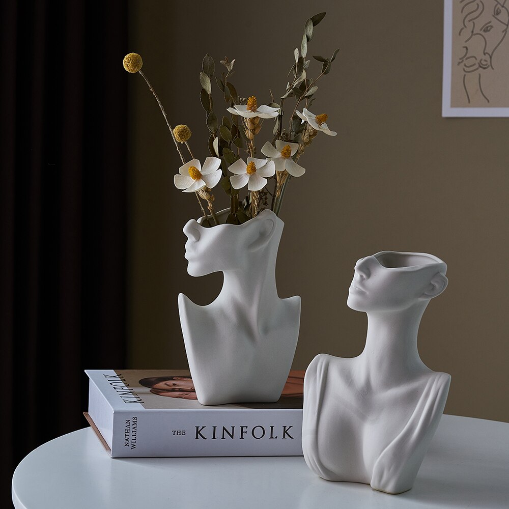 Moderne kunst abstrakt side ansikt vase hode keramisk vase tørkede blomster bord dekorasjon stue kontor dekorasjon hjem dekorasjon